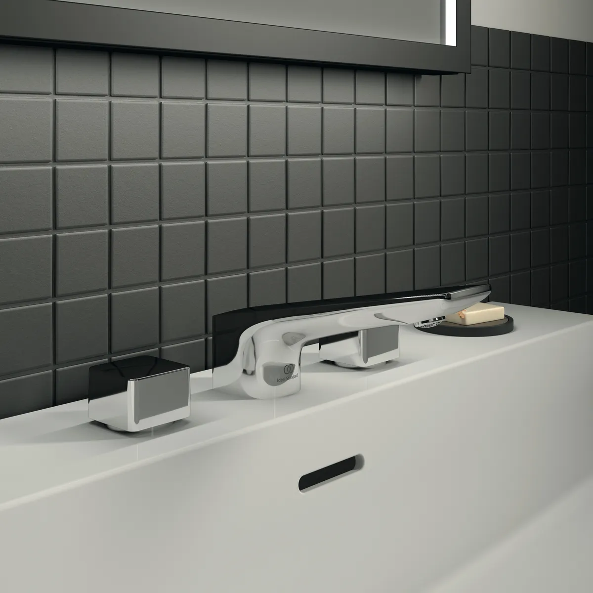 3-Loch-Waschtischarmatur Conca, mit Ablaufgarnitur, Ausladung 133mm, Brushed Gold 3-Loch-Waschtischarmatur Conca, mit Ablaufgarnitur, Ausladung 133mm, Brushed Gold