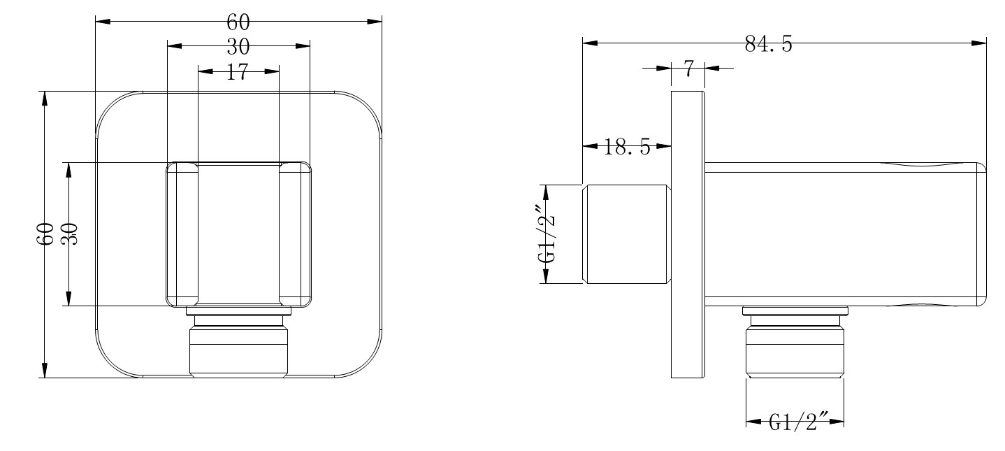 Wandanschlussbogen mit Halter - soft edge - 1/2″ AG × 1/2″ AG - Rosette - eigensicher - Vollmetall - chrom