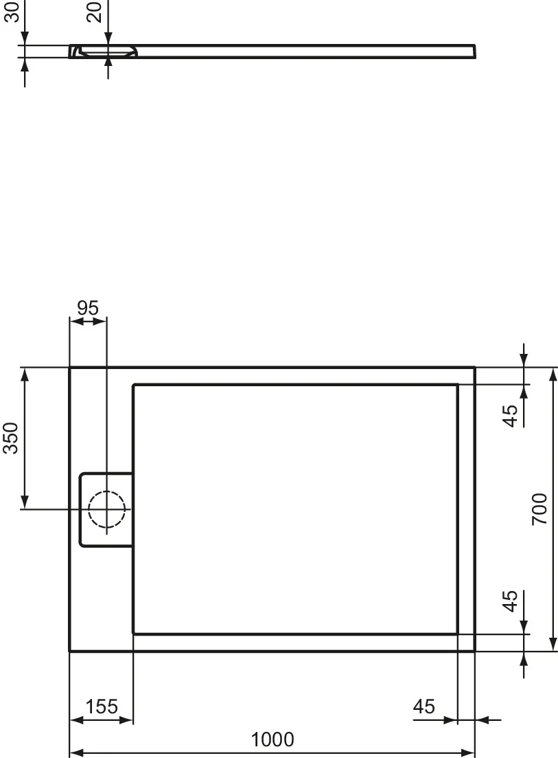 Ideal Standard Duschwanne „UltraFlatSi.life“ 70 × 100 cm in Carraraweiß
