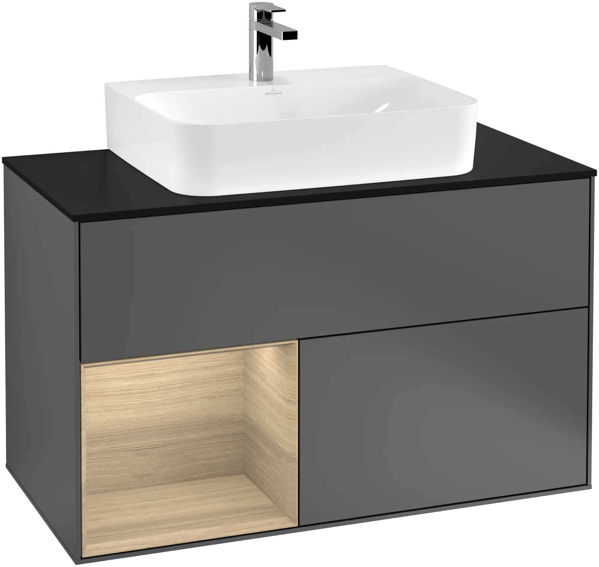 Villeroy & Boch Finion Waschbeckenunterschrank G11 1000x603x501mm Anthracite Matt Oak Veneer Glass Black Matt