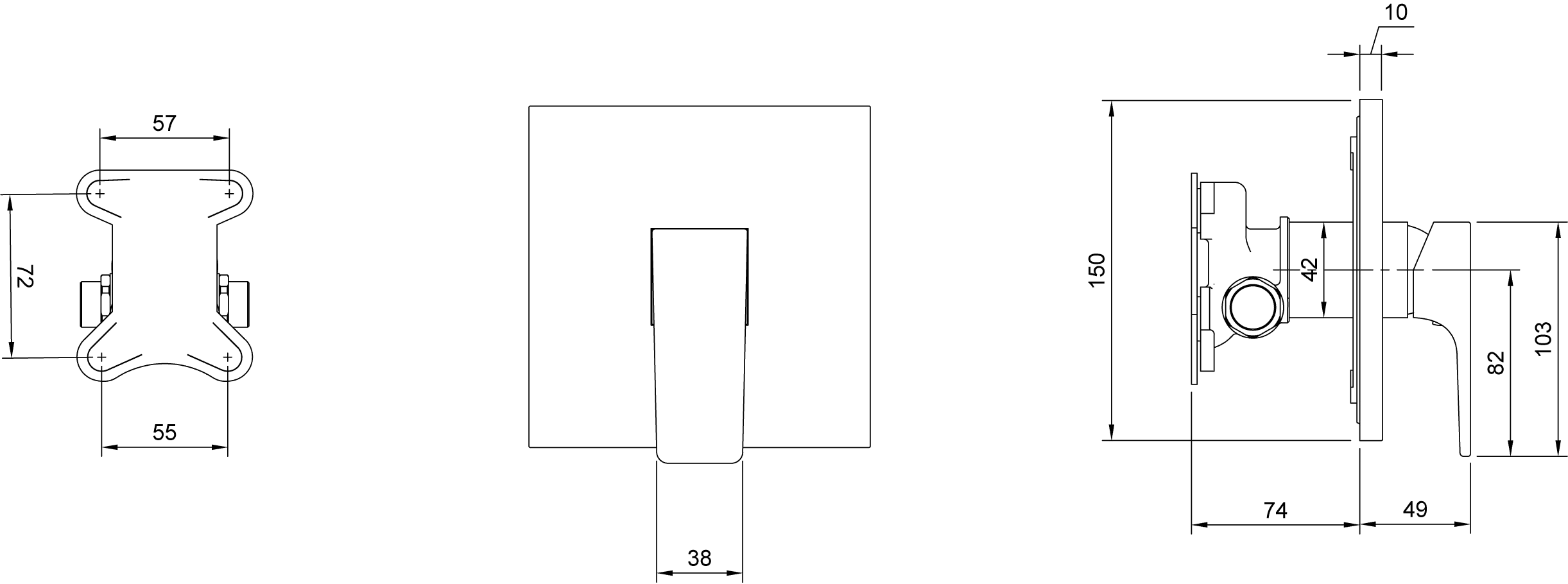 Villeroy & Boch Architectura Square Unterputz-Einhebel-Armatur, eckig, Chrom, 150x49x150 mm