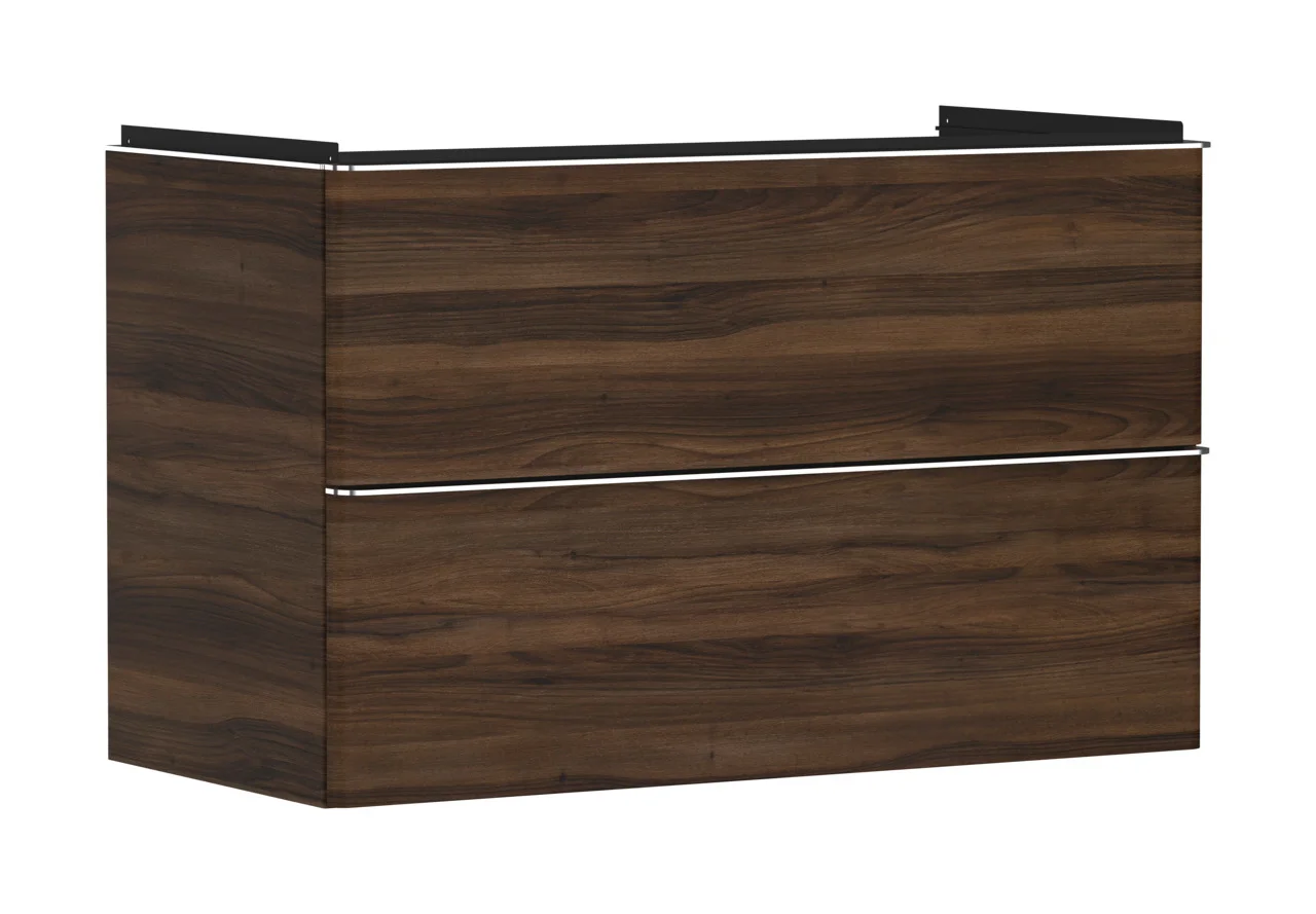 Hansgrohe Xelu Q Waschtischunterschrank Nussbaum Dunkel, 980 x 475 mm, 2 Schubkästen, verchromte Griffe, SoftClose, vormontiert