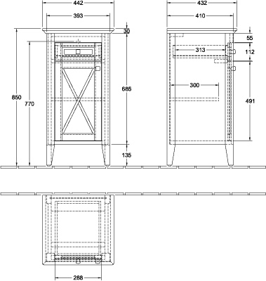 Villeroy & Boch Seitenschrank „Hommage“ 44,2 × 85 × 43,2 × 43,2 cm in White Matt Lacquer / Black Marble, Anschlag links