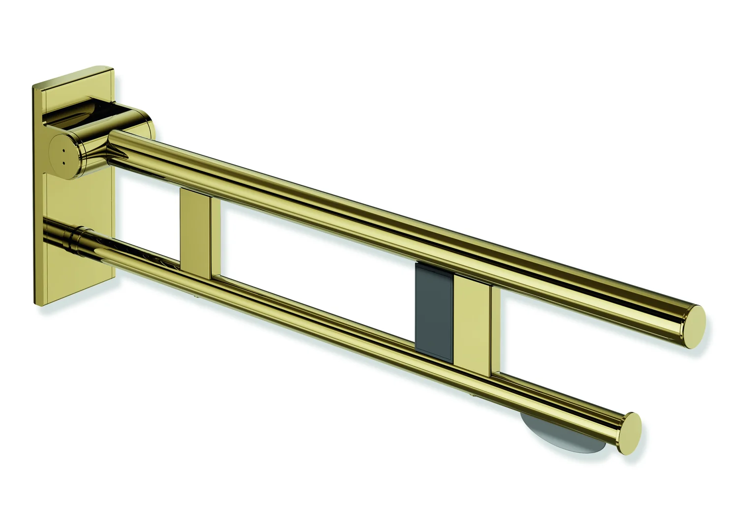 HEWI System 900 - Mobiler Stützklappgriff Duo, Edelstahl PVD gold glänzend, Ausladung 700 mm, mit WC-Papierhalter und Funk-Spülauslösung, rechts HEWI System 900 - Mobiler Stützklappgriff Duo, Edelstahl PVD gold glänzend, Ausladung 700 mm, mit WC-Papierhalter und Funk-Spülauslösung, rechts