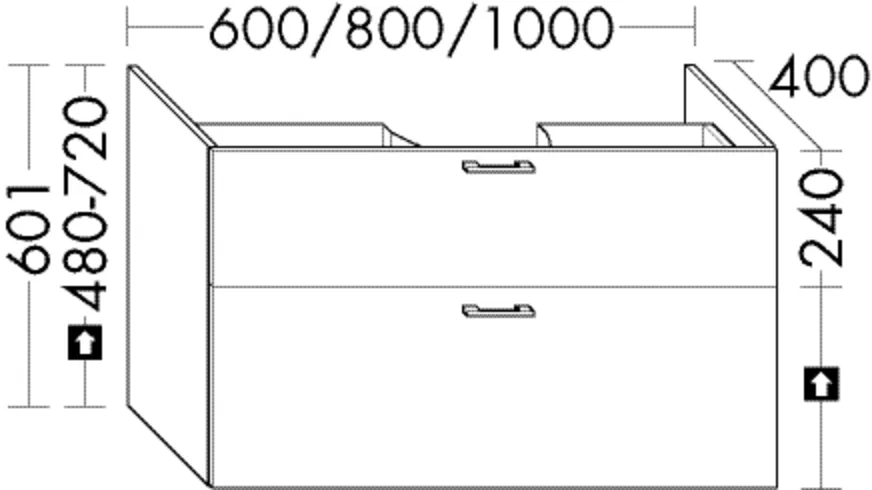 Waschtischunterschrank Sys30 von burgbad – 400 mm tief, 600 mm breit, 601 mm hoch, mit 1 Schublade und 1 Auszug, für Mineralguss-Waschtisch sys M7