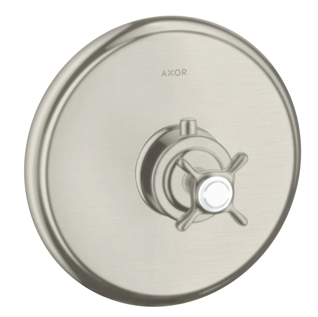Hansgrohe AXOR Montreux Thermostat Unterputz mit Kreuzgriff, Edelstahl Optic, 1 Verbraucher, max. Durchfluss 43 l/min bei 3 bar, einstellbare Temperaturbegrenzung, Rückflussverhinderer, Schalldämpfer, Anschluss Grundkörper Hansgrohe AXOR Montreux Thermostat Unterputz mit Kreuzgriff, Edelstahl Optic, 1 Verbraucher, max. Durchfluss 43 l/min bei 3 bar, einstellbare Temperaturbegrenzung, Rückflussverhinderer, Schalldämpfer, Anschluss Grundkörper
