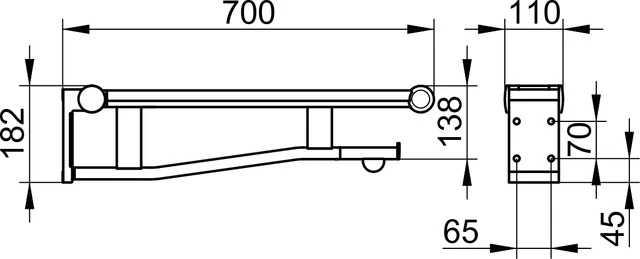 Plan Care 34903171738 Stützklappgriff WC Ausf.rechts mit Funk-WC-Spülauslösung 700 mm silber-eloxiert/lichtgrau