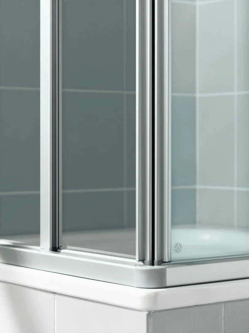 Kermi Duschtür mit Schiebetüren Eckeinstieg 2-teilig (Gleittüren)-Halbteil für Nische und Ecke „IBIZA 2000“ 185 cm Glas Klar, Profile Weiß (RAL 9016), Anschlag links und rechts, Schiebetür zweiteilig