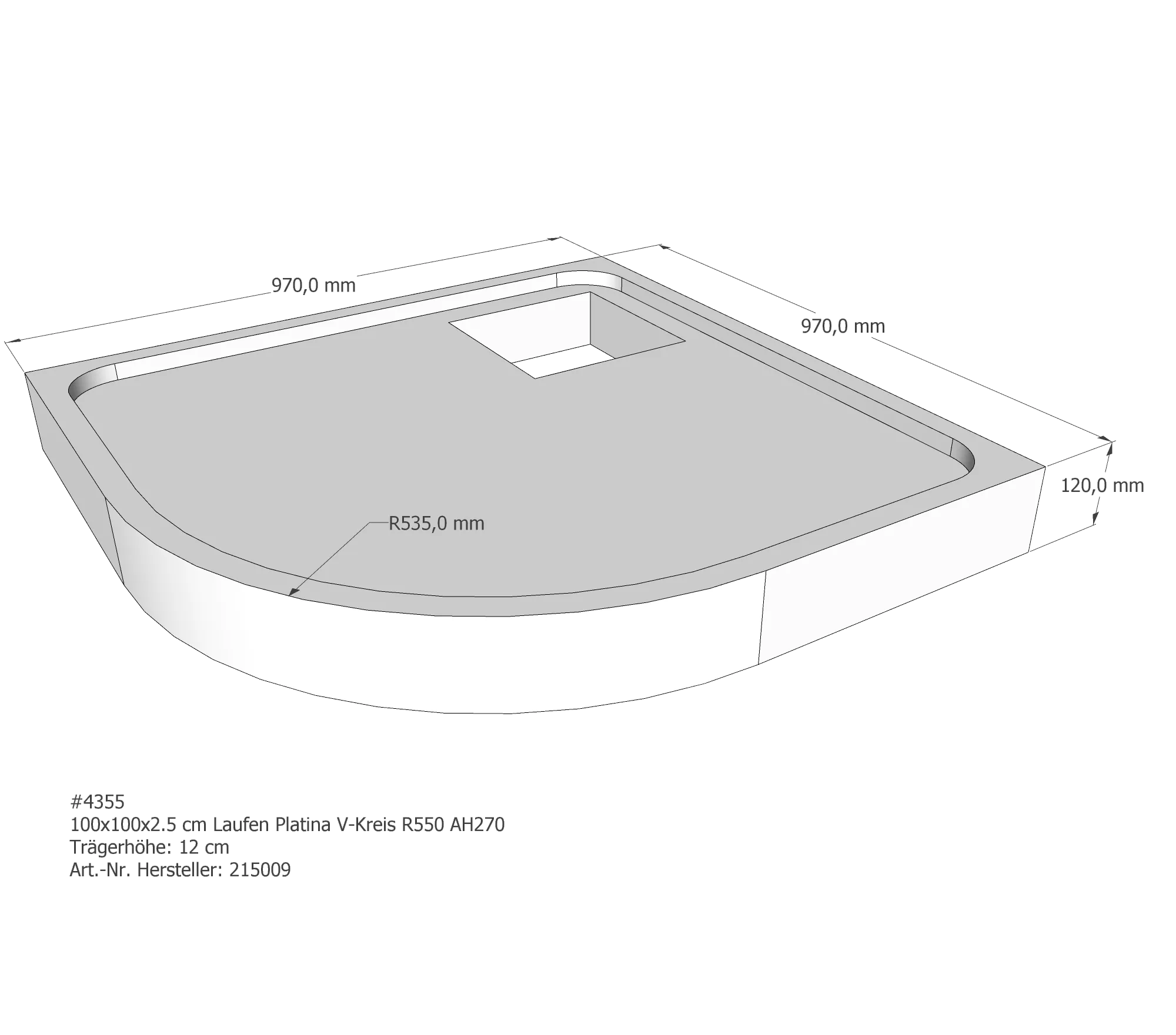 Duschwannenträger passend für Laufen Platina 100 × 100 × 2,5 cm Duschwannenträger passend für Laufen Platina 100 × 100 × 2,5 cm