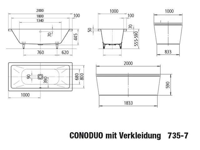 Kaldewei Badewanne „Conoduo“ 200 × 100 cm in schwarz Kaldewei Badewanne „Conoduo“ 200 × 100 cm in schwarz