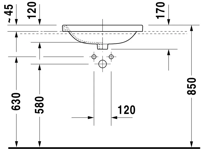 Einbauwaschtisch „DuraStyle“, mit Überlauf, Hahnlochposition mittig Einbauwaschtisch „DuraStyle“, mit Überlauf, Hahnlochposition mittig