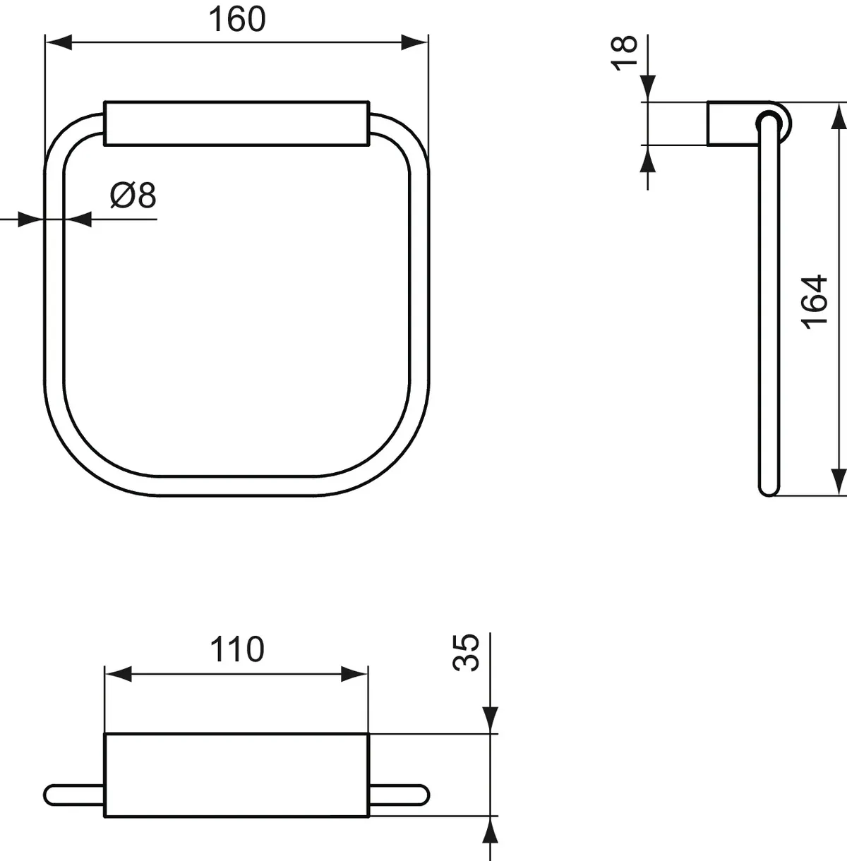 Ideal Standard Handtuchhalter „Connect“, Befestigung verdeckt, 1-armig 16 × 16,4 × 3,5 cm