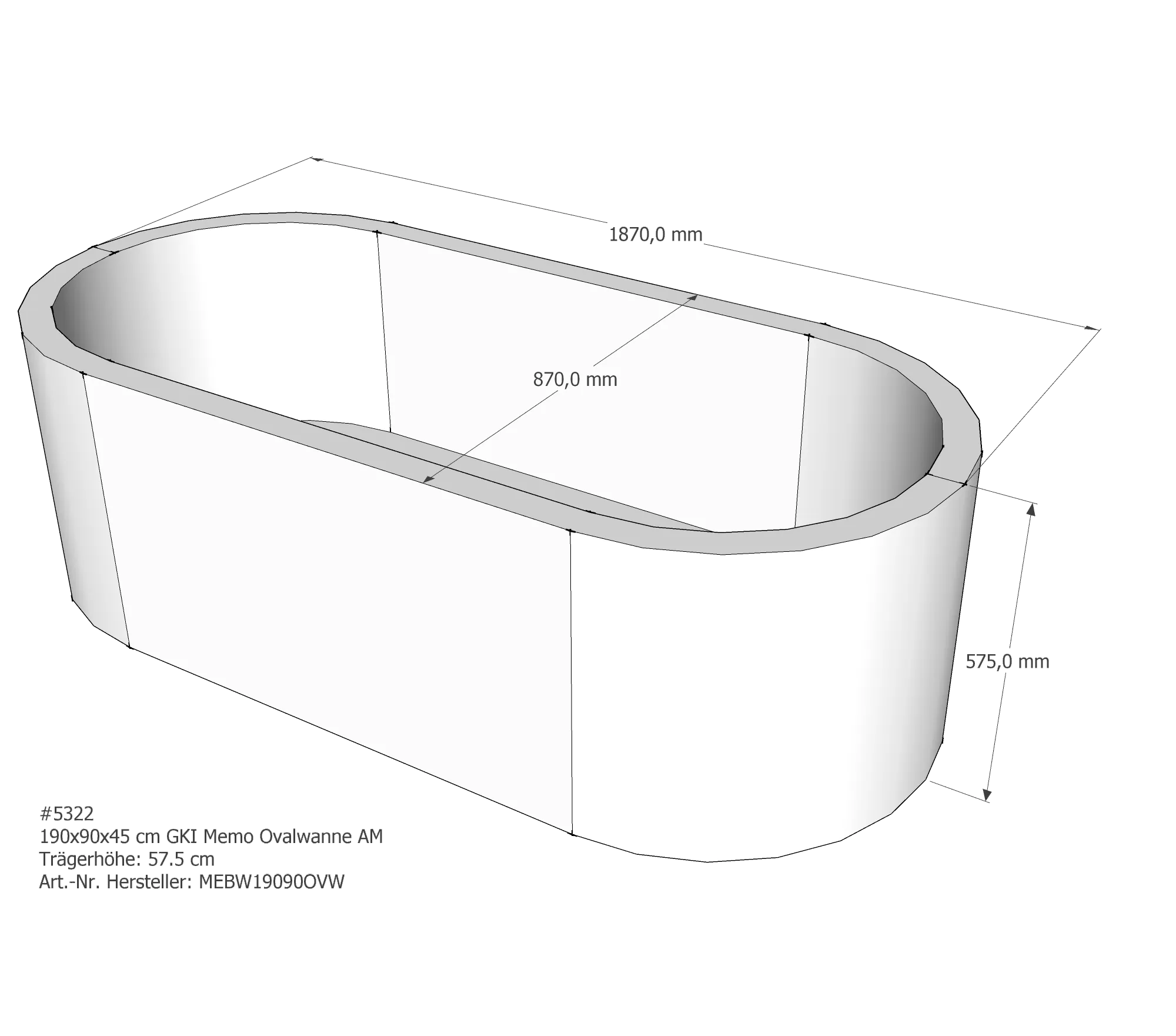 Duschwannenträger für GKI Memo Ovalwanne 190 × 90 × 45 cm Duschwannenträger für GKI Memo Ovalwanne 190 × 90 × 45 cm