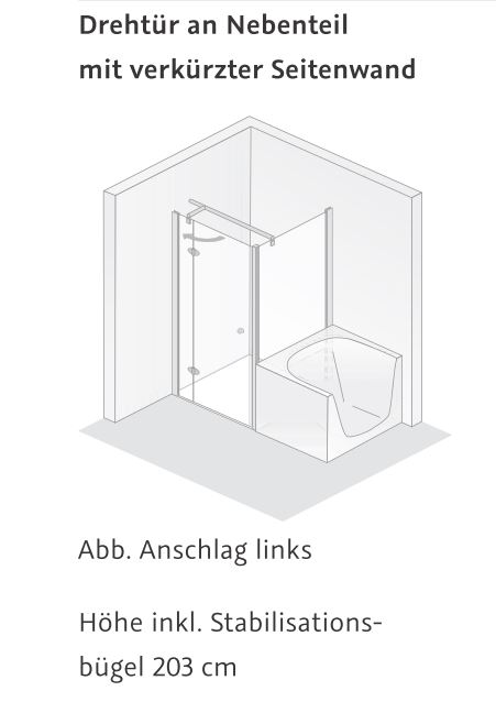 HSK teilgerahmte verkürzte Seitenwand neben der Badewanne „Premium Classic“ Glas Klar hell, Profile Alu Silber-matt, für 1000 mm, H: 1750 mm