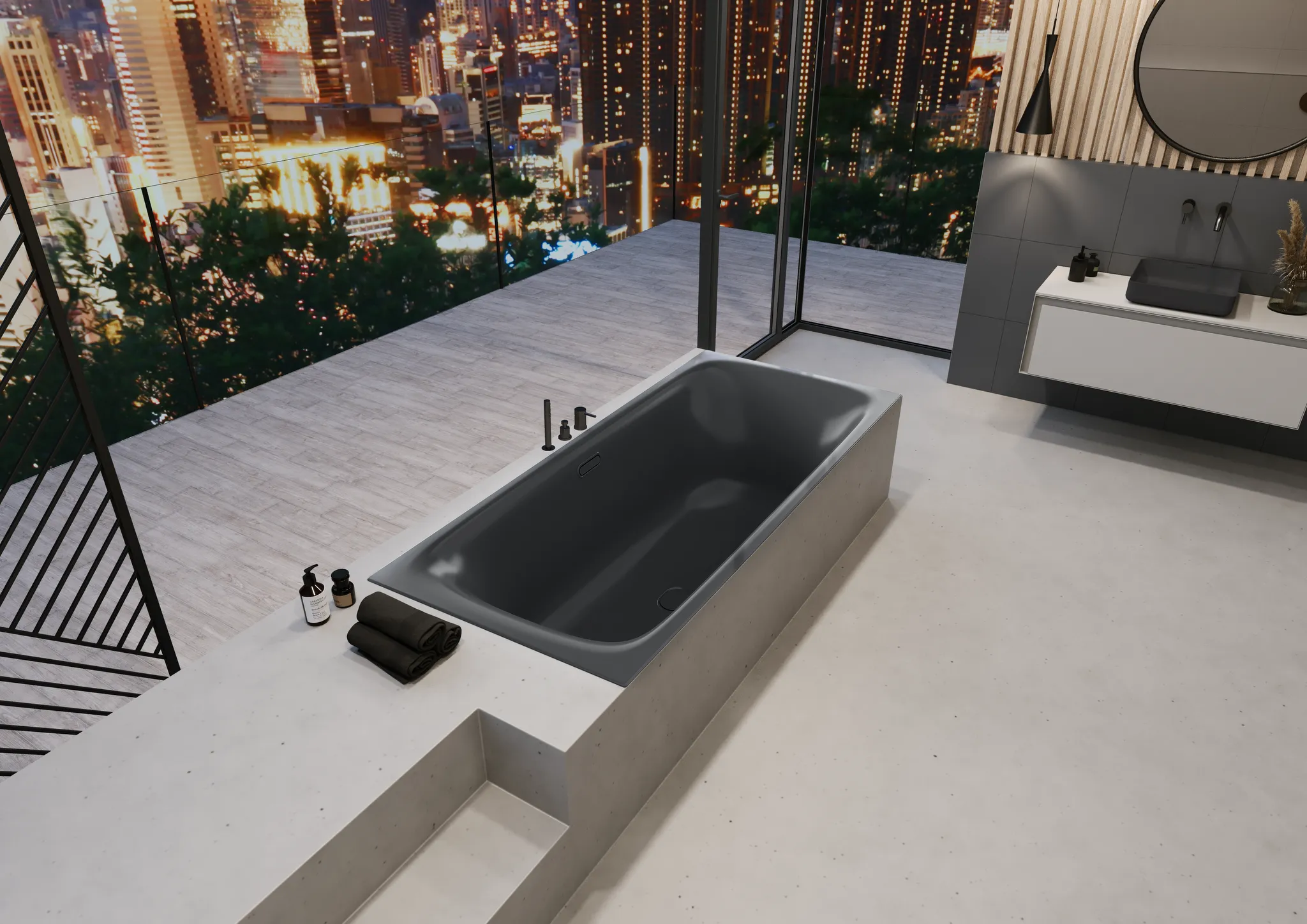 Kaldewei NUIO DUO Badewanne, schwarz matt 100, 2000x1000 mm, 470 mm Tiefe