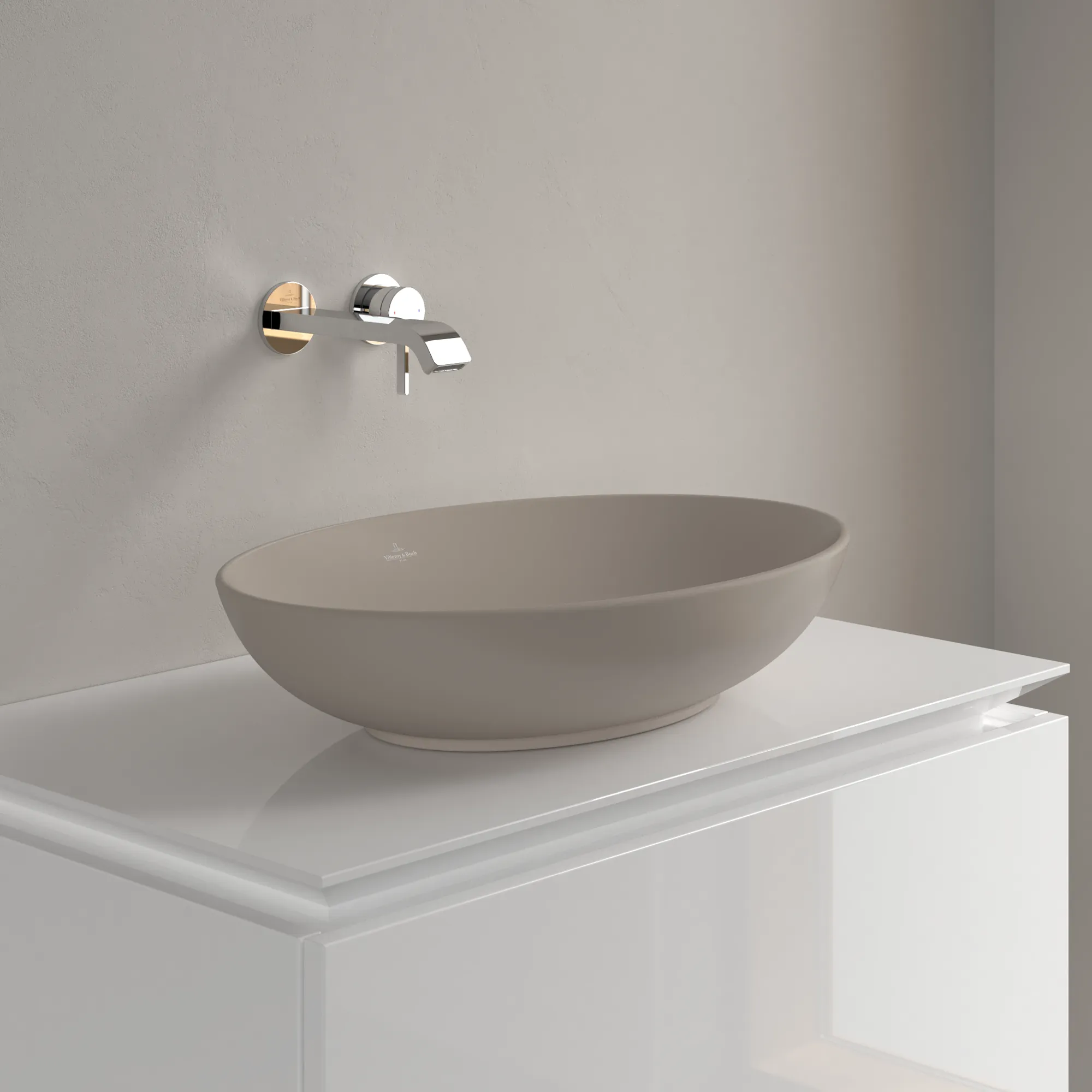 Villeroy & Boch Aufsatzwaschtisch aus TitanCeram „Loop & Friends“ 560 × 380 × 150 mm, ohne Hahnlochbohrung in Almond Villeroy & Boch Aufsatzwaschtisch aus TitanCeram „Loop & Friends“ 560 × 380 × 150 mm, ohne Hahnlochbohrung in Almond
