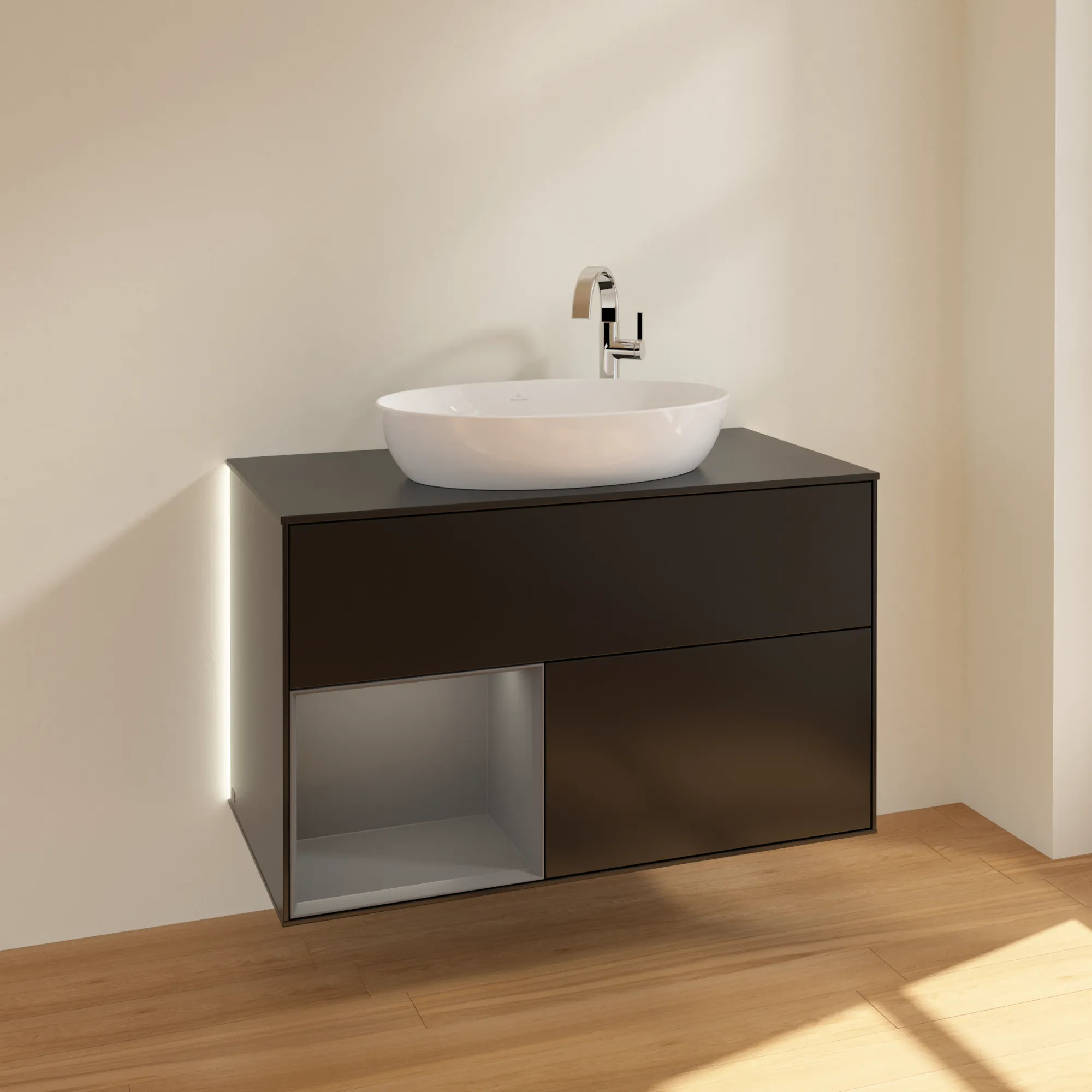 Villeroy & Boch Waschbeckenunterschrank Finion G89, 1000 x 603 x 501 mm, Black Matt Lacquer, mit Beleuchtung und Push-to-open Funktion Villeroy & Boch Waschbeckenunterschrank Finion G89, 1000 x 603 x 501 mm, Black Matt Lacquer, mit Beleuchtung und Push-to-open Funktion