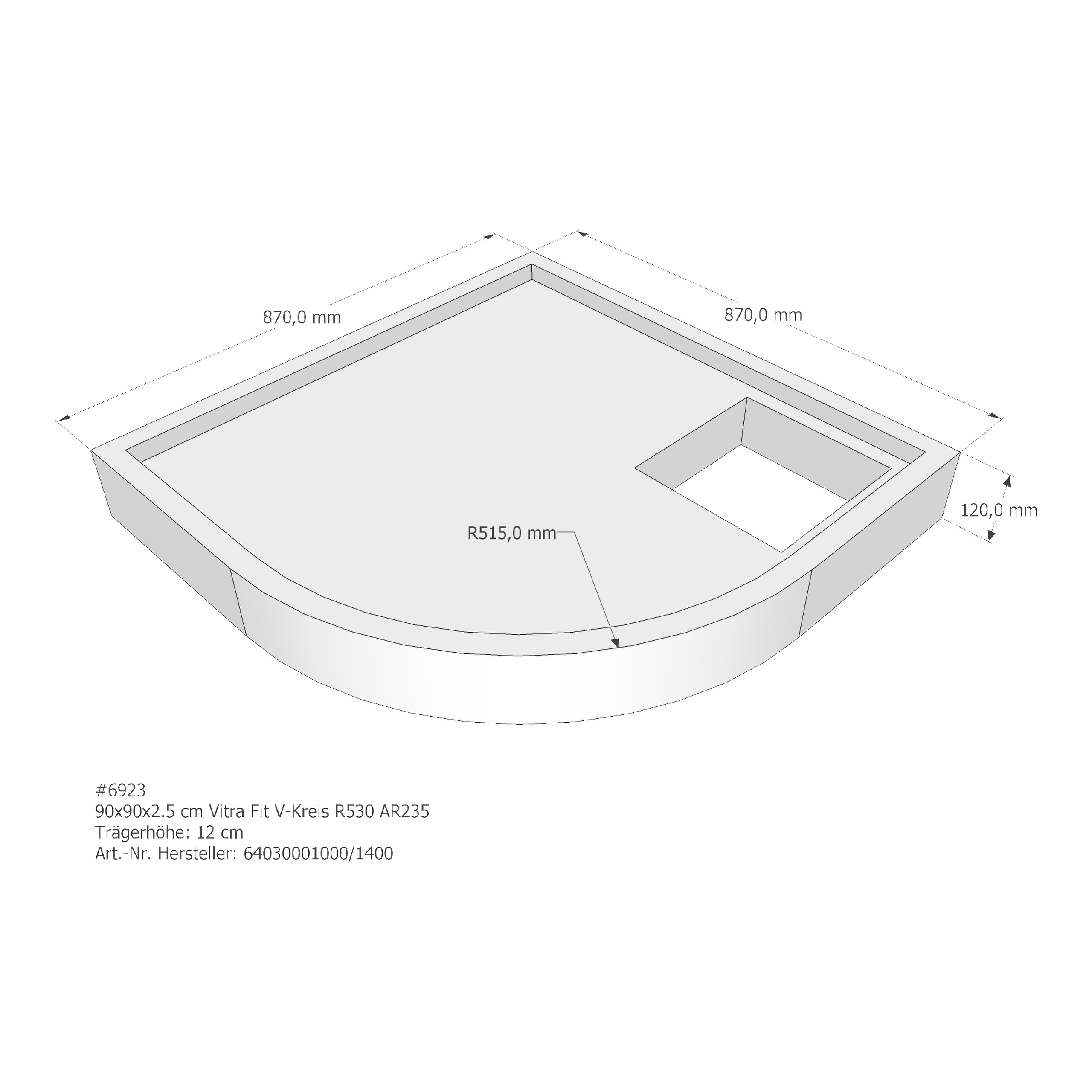 Duschwannenträger für VitrA Fit 90 × 90 × 2,5 cm Duschwannenträger für VitrA Fit 90 × 90 × 2,5 cm