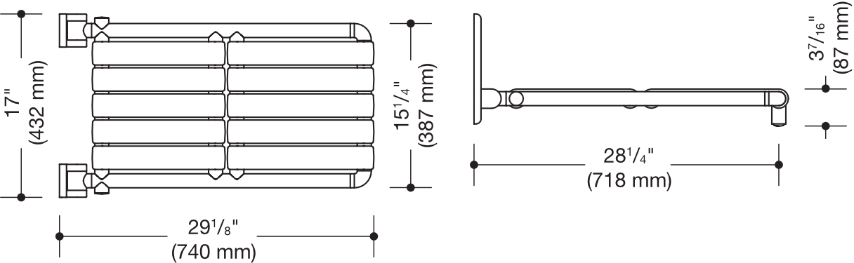 Wannenklappsitz (USA) B:15 1/4 inch,T:29 1/8 inch