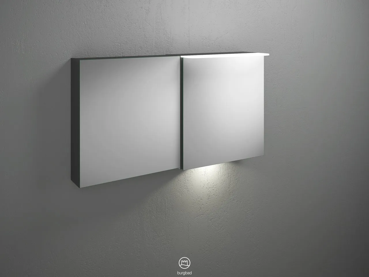 Burgbad Spiegelschrank Badu SFUB120, 310x1200x665 mm, LED-Aufsatzleuchte 4200 K, Schalter-Steckdosenelement, Glaseinlegeböden