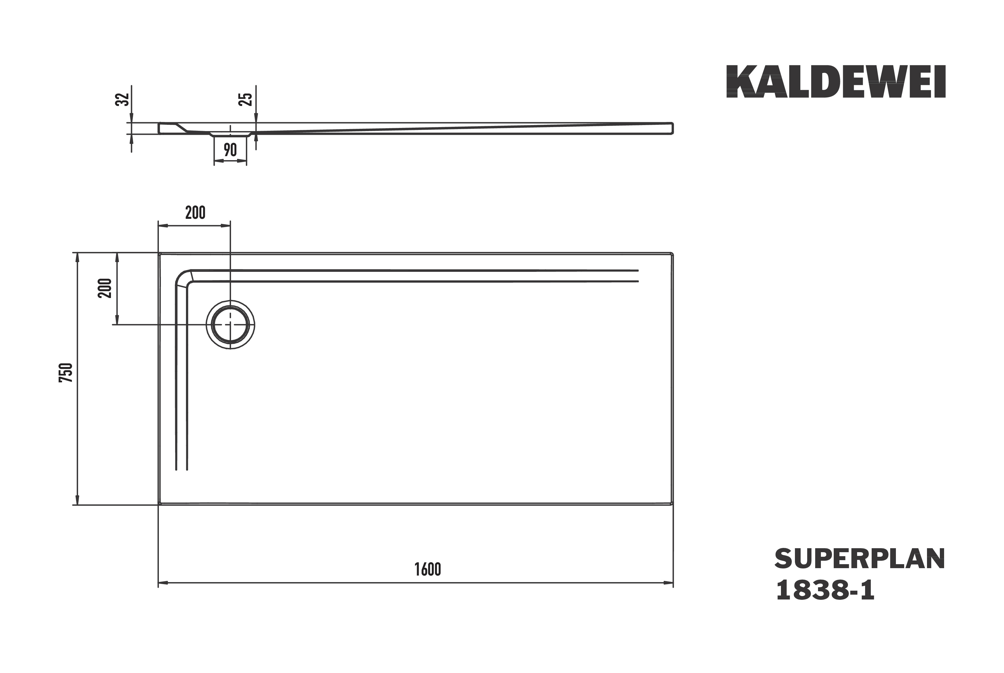 Kaldewei Duschwanne „Superplan“ 75 × 160 cm ohne Oberflächenveredelung, in alpinweiß