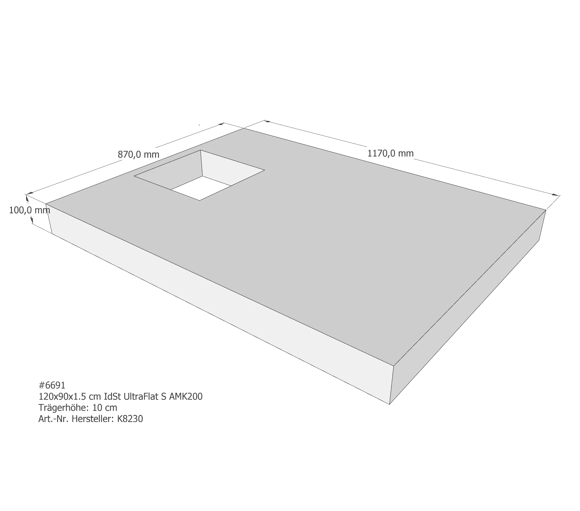 Duschwannenträger passend für Ideal Standard Ultra Flat S 120 × 90 × 1,5 cm