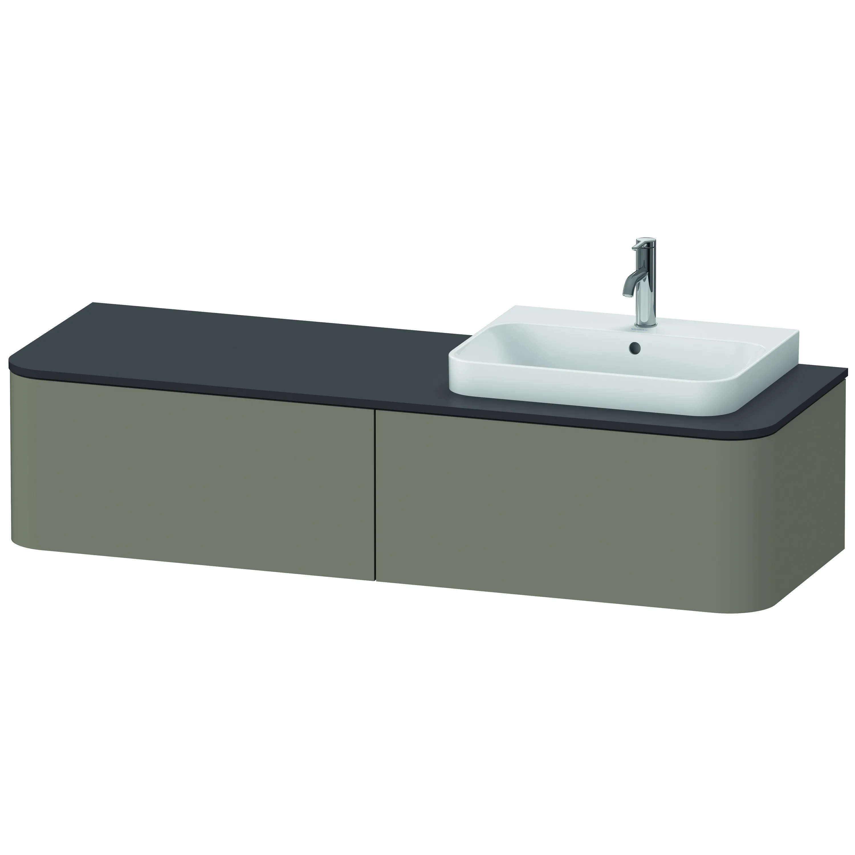 Duravit Waschtischunterschrank wandhängend „Happy D.2 Plus“ 160 × 35,4 × 55 cm Steingrau Seidenmatt, rechts Becken: rechts / Beleuchtung: ohne / Front- & Korpusfarbe: Steingrau Seidenmatt / Größe: 160 × 55 × 35,4 cm / Oberfläche: Lack / Schubladen: 2