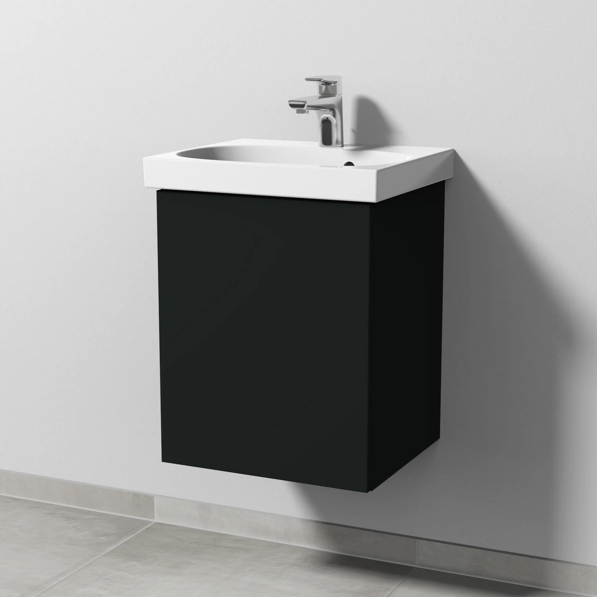 Sanipa Waschtischunterschrank „3way“ passend zu Keramik-Waschtische Acanto von Geberit 415 × 517 × 367 mm in Vulkan (matt), Anschlag links