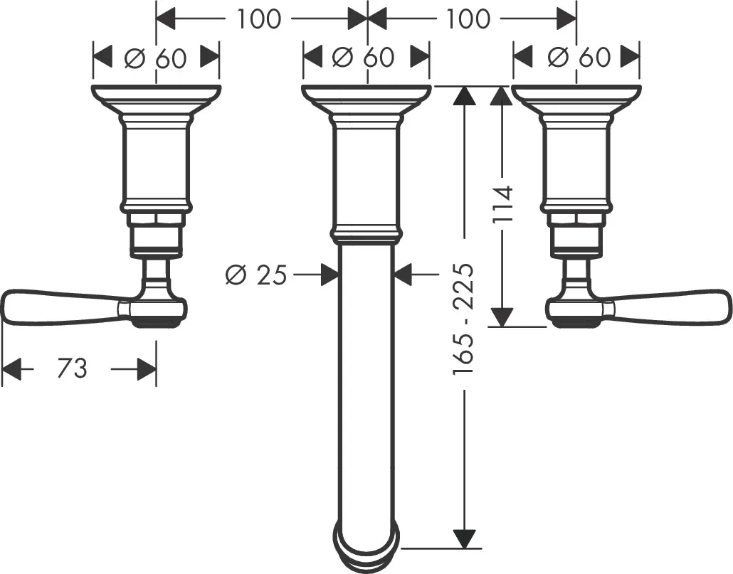 3-Loch Waschtischarmatur Axor Montreux Wand Fertigset Hebelgriff chrom 3-Loch Waschtischarmatur Axor Montreux Wand Fertigset Hebelgriff chrom