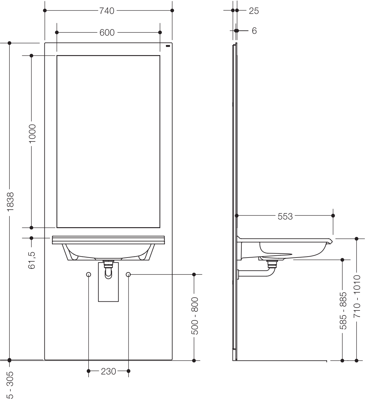 Waschtisch-Modul „S 50“ Set 74 × 183,8 cm