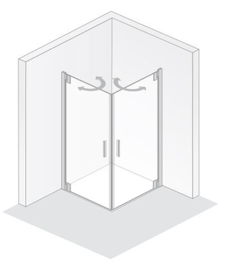 HSK Eckeinstieg mit Drehtüren pendelbar „K2P“ Glas Mattglas, Profile Chromoptik (Alu Hochglanz poliert), Scharniere nicht pendelbar, H: 2000 mm HSK Eckeinstieg mit Drehtüren pendelbar „K2P“ Glas Mattglas, Profile Chromoptik (Alu Hochglanz poliert), Scharniere nicht pendelbar, H: 2000 mm
