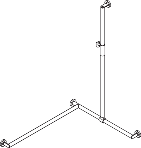 Duschhandlauf mit verschiebbarer Brausehalterstange, Edelstahl, PVD, mit magnetischem Brausehalter, senkrechte Länge 1250 mm, waagerechte Längen 765 mm und 965 mm, D: 32 mm, Ausführung links, in Farbe CK (messing glänzend)