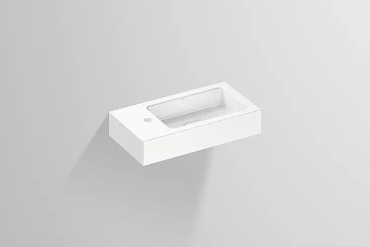 Waschbecken „XS-Serie“ 500 × 100 mm, rechts, Hahnlochposition links mit ProShield