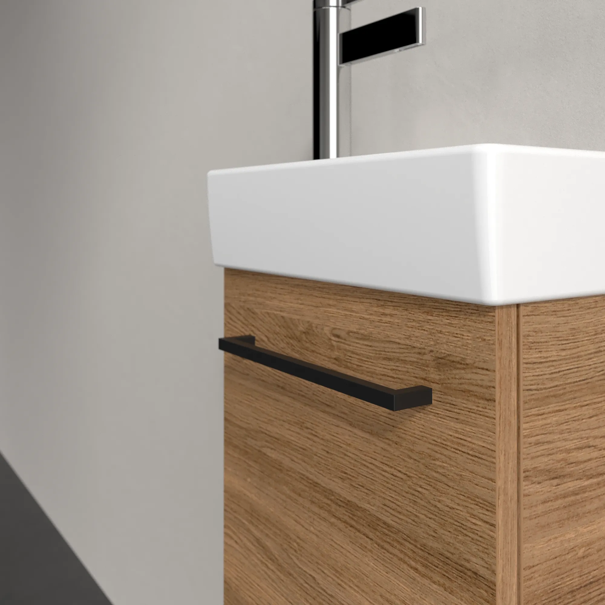 Villeroy & Boch Waschtischunterschrank mit Tür „Avento“ für Schrankwaschtisch 340 × 514 × 202 mm Kansas Oak, Anschlag rechts, Soft Closing, 1 Tür