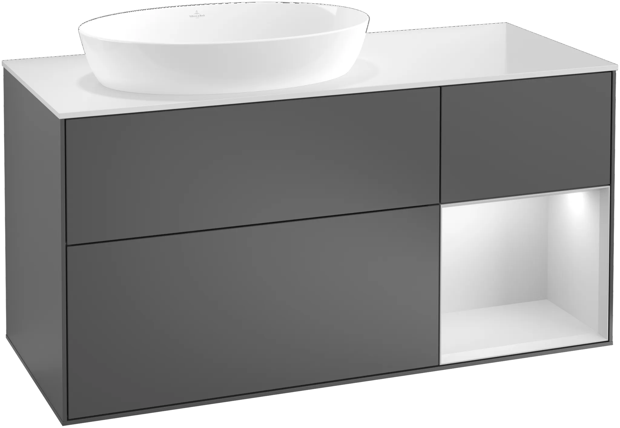 Villeroy & Boch Waschtischunterschrank „Finion“ für Schrankwaschtisch 1200 × 603 × 501 mm Peony Matt Lacquer, für Becken links, ohne Hahnlochbohrung Villeroy & Boch Waschtischunterschrank „Finion“ für Schrankwaschtisch 1200 × 603 × 501 mm Peony Matt Lacquer, für Becken links, ohne Hahnlochbohrung