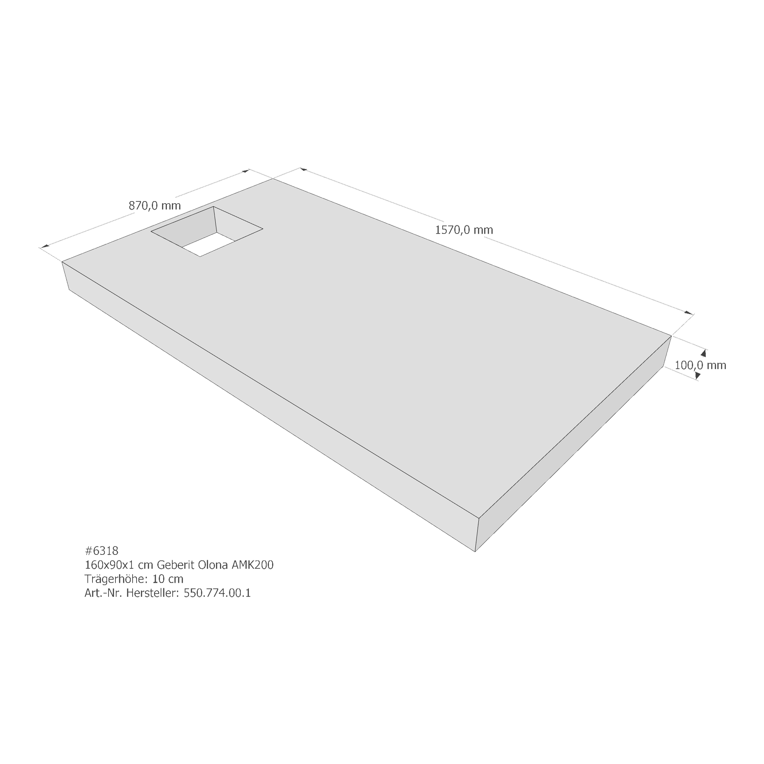 Duschwannenträger für Geberit Olona 160 × 90 × 1 cm