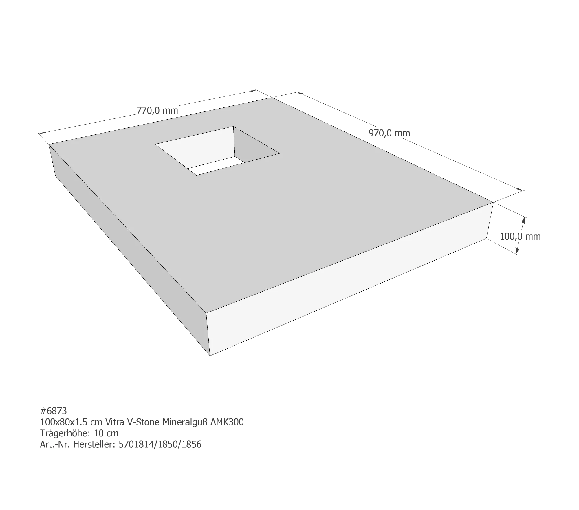 Duschwannenträger passend für VitrA V-Stone 100 × 80 × 1,5 cm