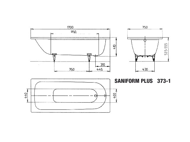 Badewanne inkl. Wannenträger und Kaldewei Ablaufgarnitur Comfort-Level 170 × 75 cm, ,, ,