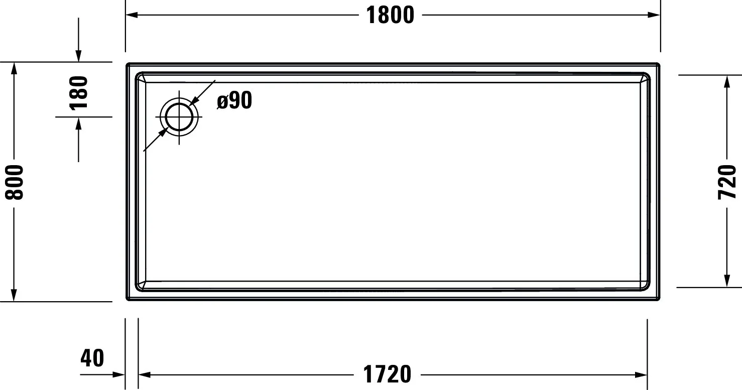 Duravit rechteck Duschwanne „Starck Slimline“ 180 × 80 cm 