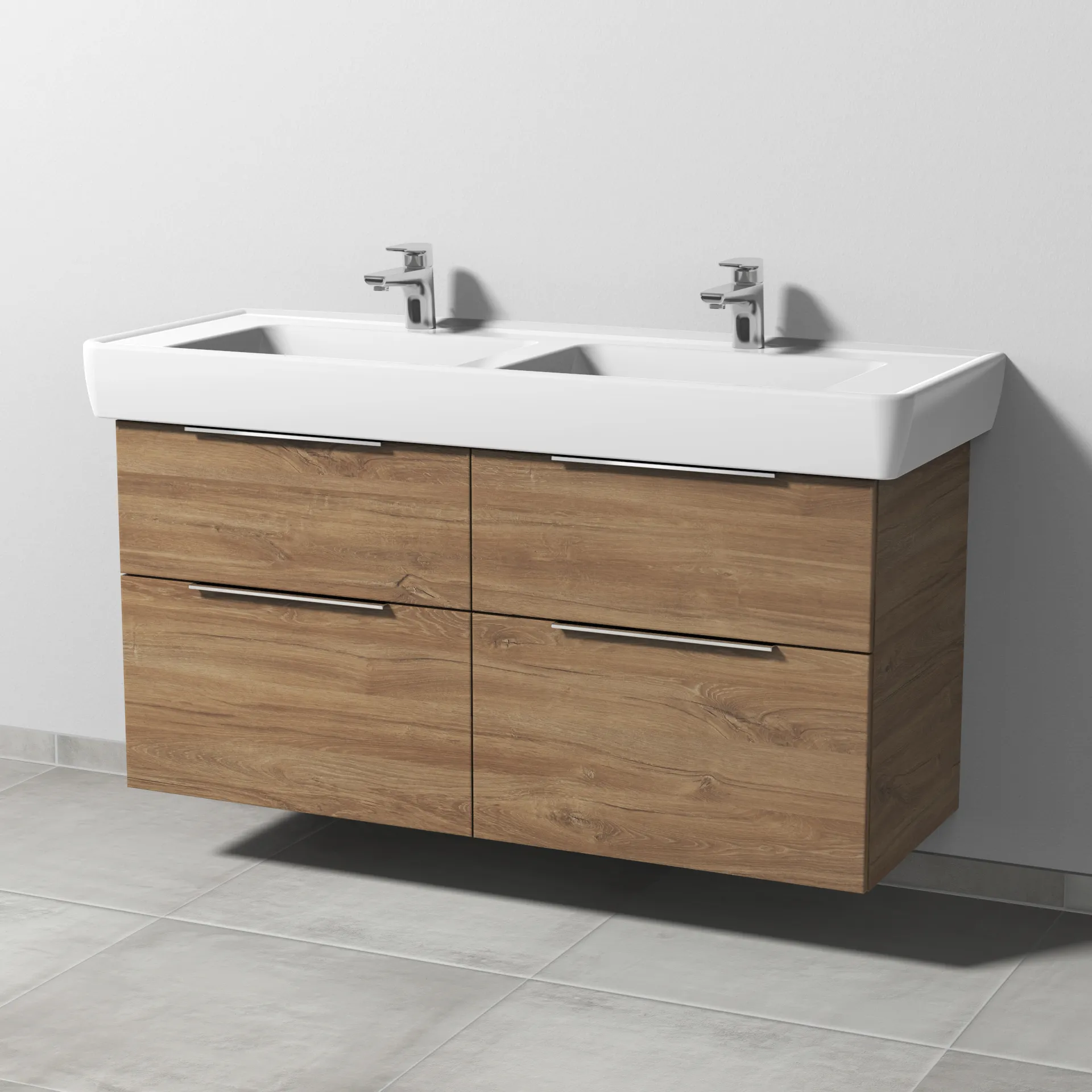 Sanipa Waschtischunterschrank „3way“ passend zu Keramik-Waschtische Pro A von Laufen 1200 × 588 × 447 mm in Eiche Kansas, mit Hahnlochbohrung