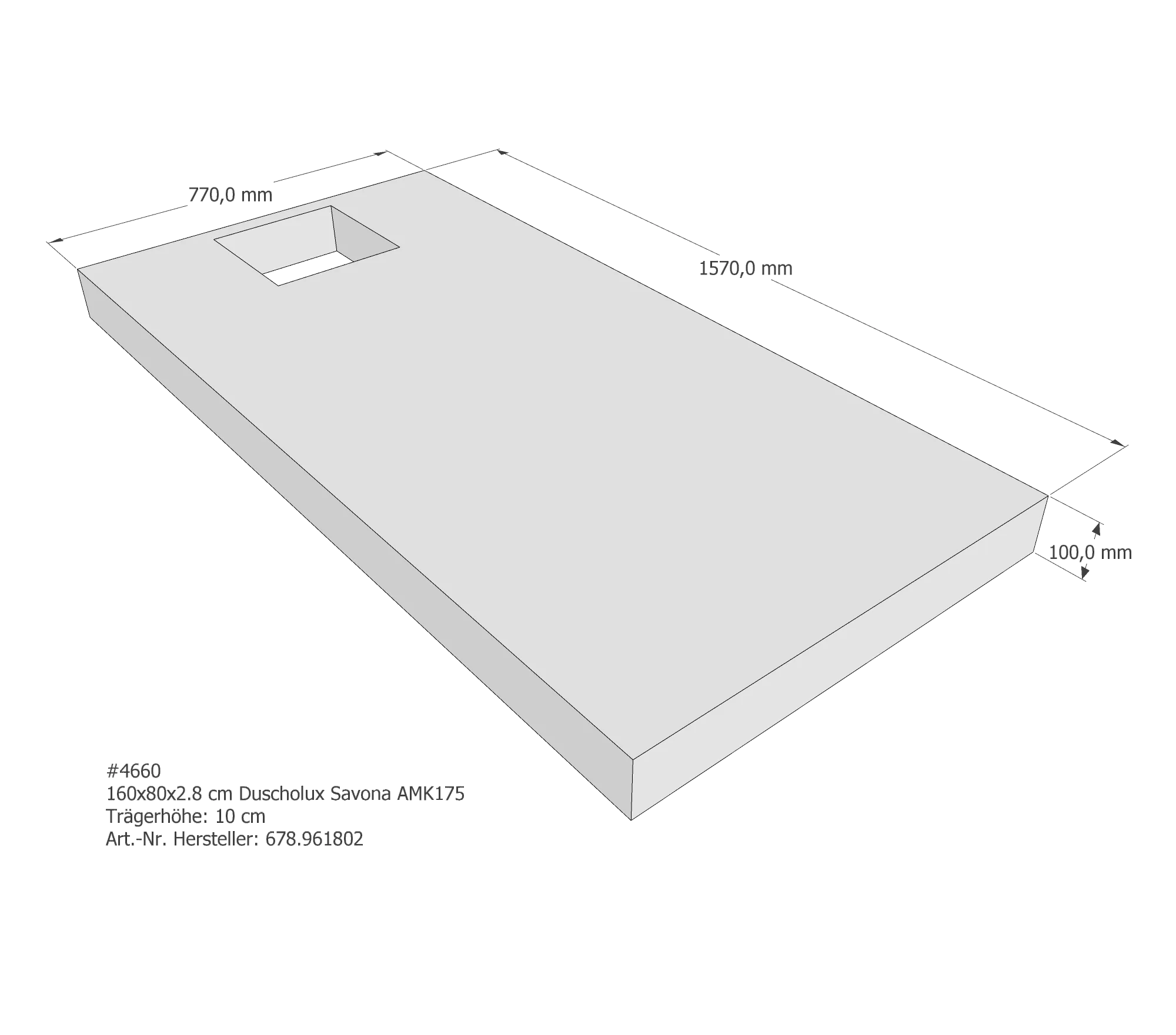 Duschwannenträger für Duscholux Savona 160 × 80 × 2,8 cm