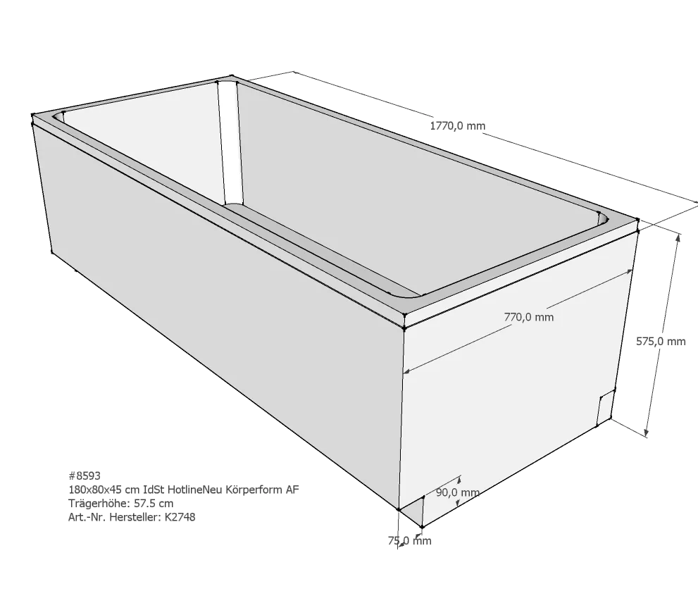 Badewannenträger für Ideal Standard HotlineNeu 180 × 80 × 45 cm Badewannenträger für Ideal Standard HotlineNeu 180 × 80 × 45 cm