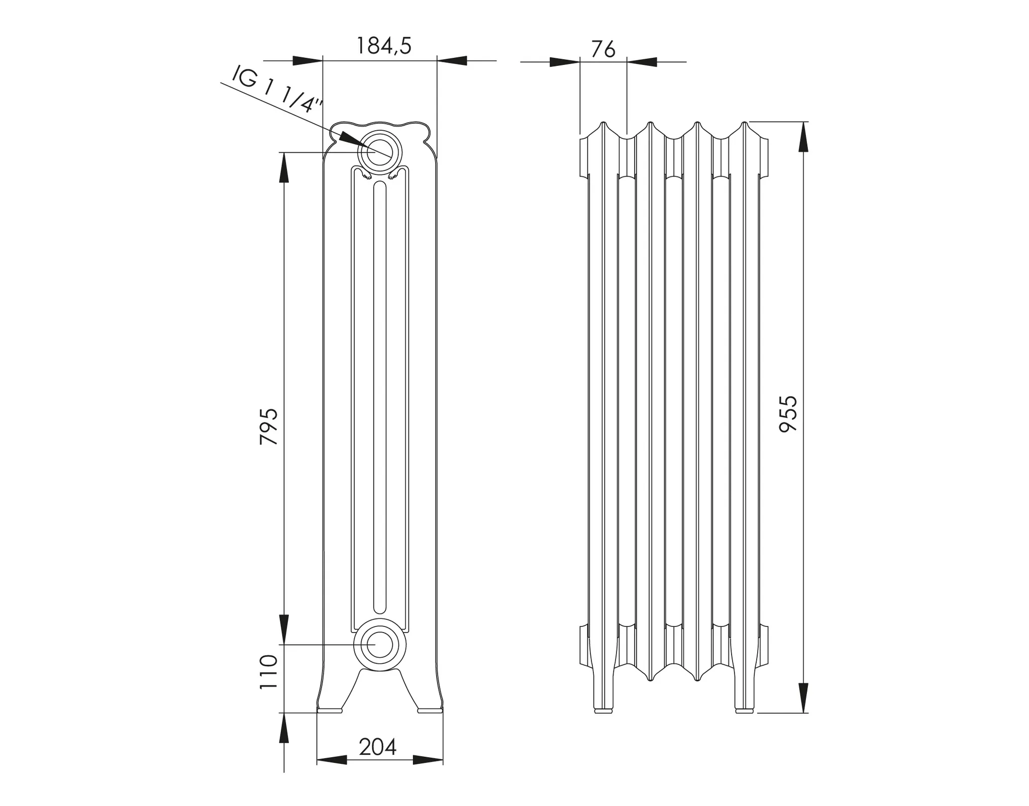 ASW Gussradiator 15 Glieder Nabenabstand 795 mm „Kopenhagen“ 114 × 95,5 × 18 cm