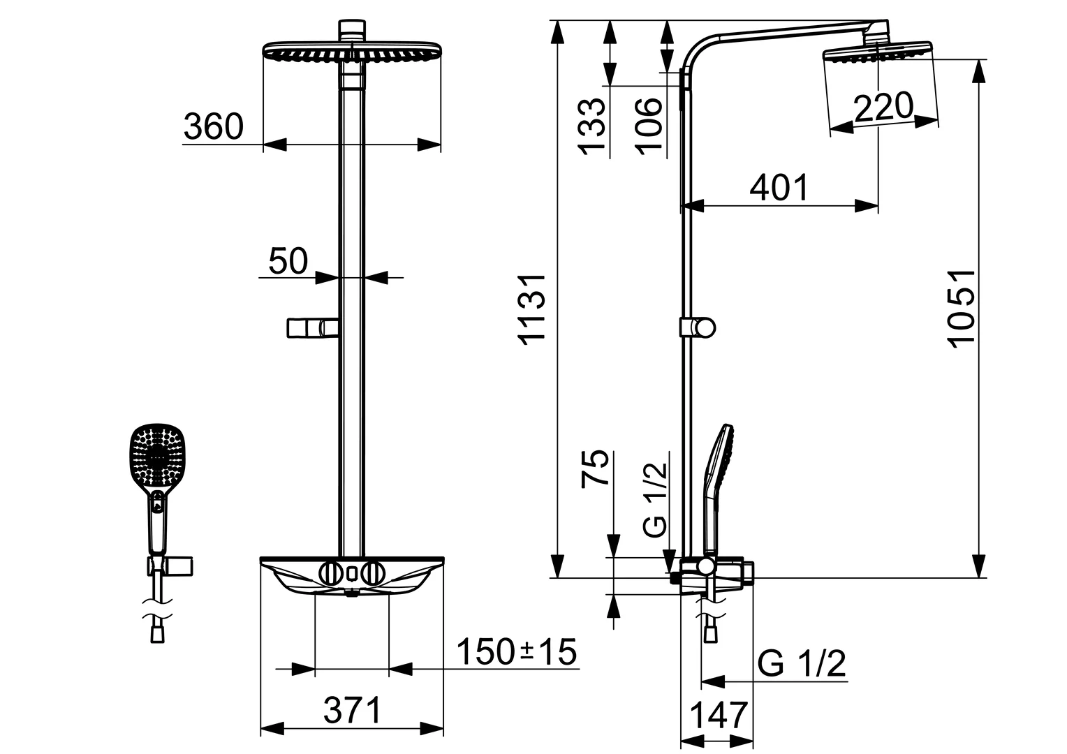 Regenbrause-Duscharmatur HansaEMOTION Wellfit 5865 3-strahlig 6 V DN15