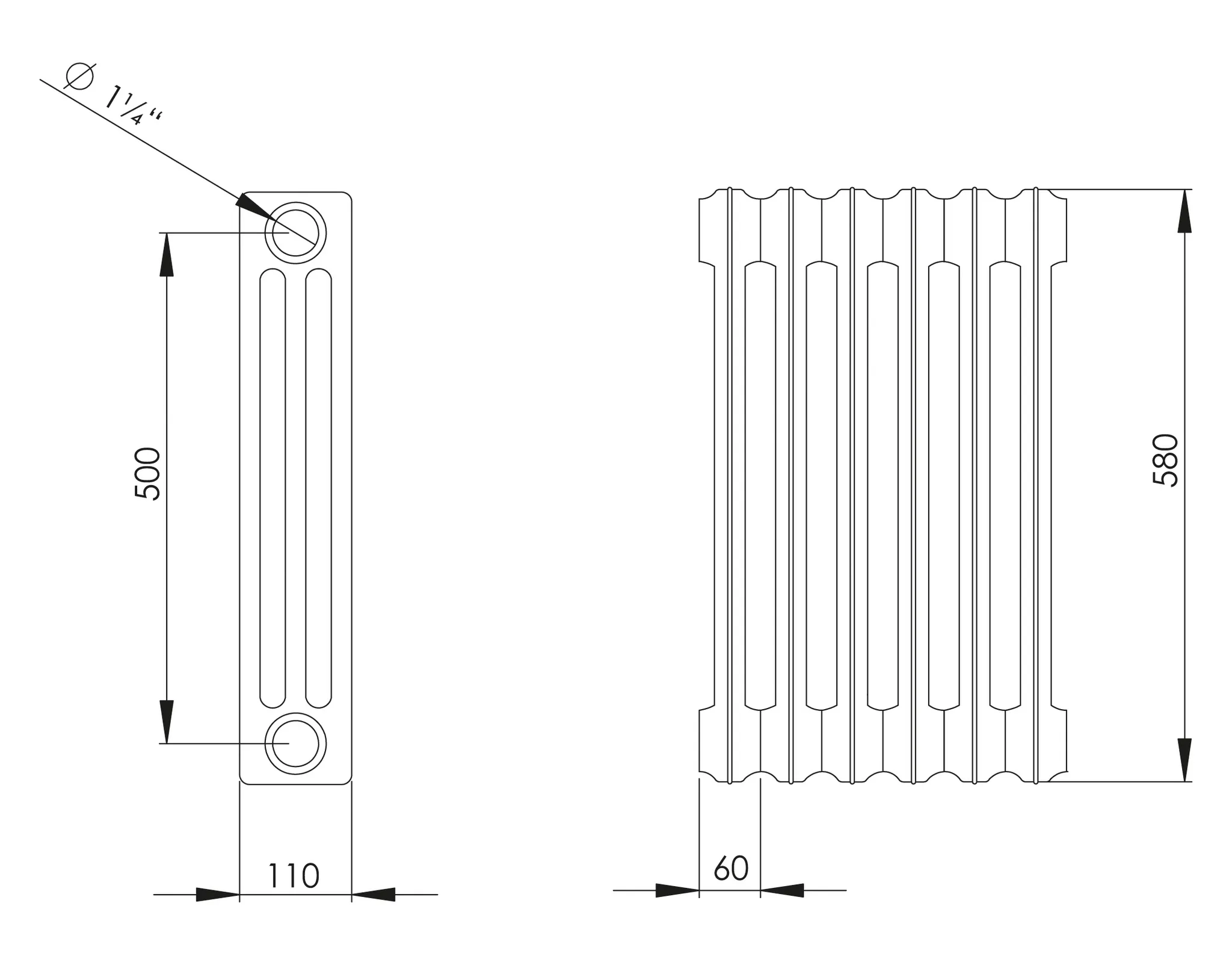 ASW Gussradiator grundiert 32 Glieder Nabenabstand 500 mm „Berlin“ 192 × 58 × 11 cm