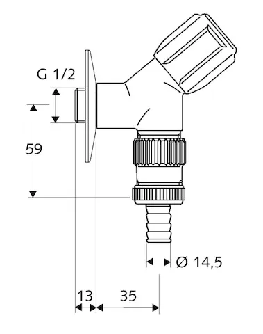 Geräteschrägsitzventil COMFORT, RFV, Wasserstopp, DN 15 G 1/2 AG, Schlauchverschraubung Ø 14,5 mm (DN 20 G 3/4 AG), chrom