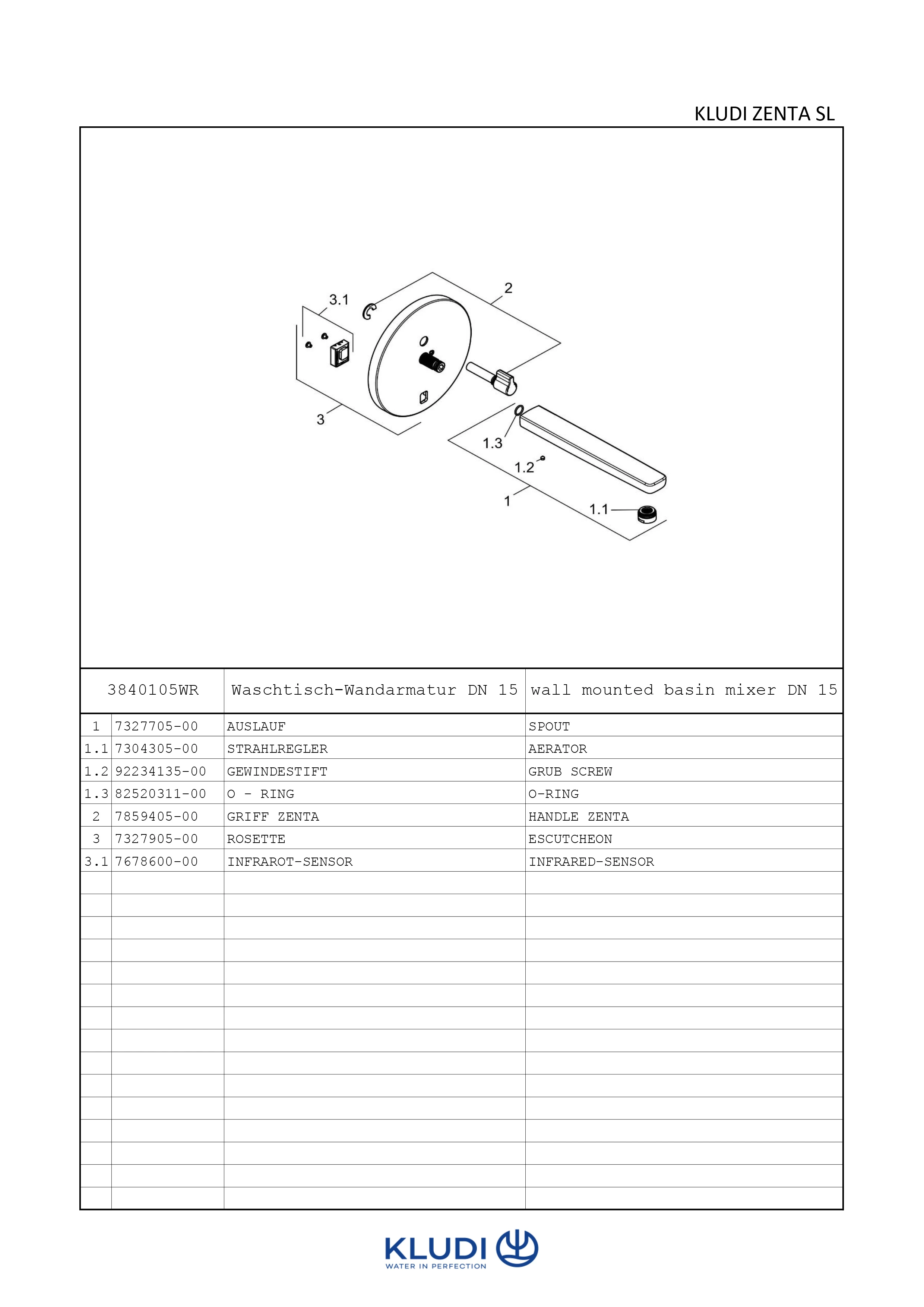 Waschtischarmatur „KLUDI ZENTA SL“ Ausladung 240 mm