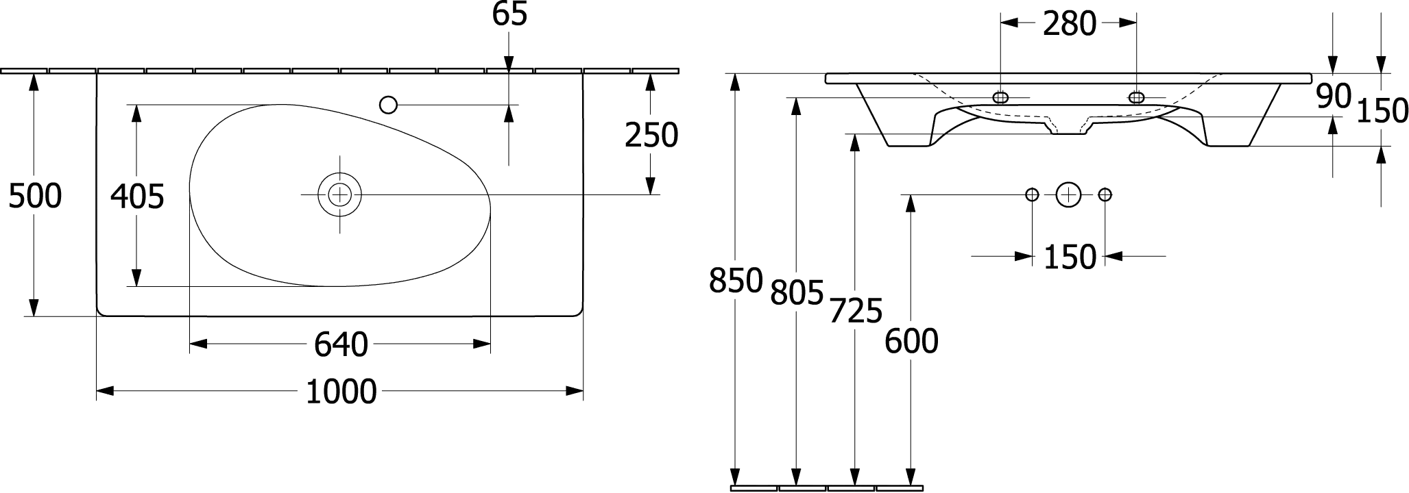 Villeroy & Boch Wandwaschtisch „Antao“ 1000 × 500 × 150 mm, für Becken mittig in Almond Villeroy & Boch Wandwaschtisch „Antao“ 1000 × 500 × 150 mm, für Becken mittig in Almond