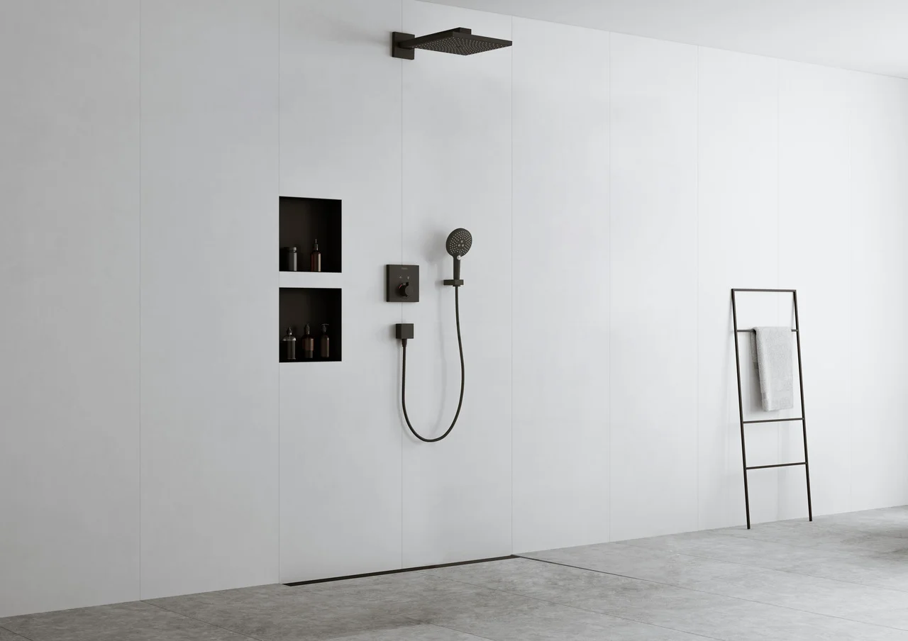 Hansgrohe RainDrain Match Duschrinne 600 mm, Mattschwarz, höhenverstellbarer Rahmen, Edelstahl V2A Hansgrohe RainDrain Match Duschrinne 600 mm, Mattschwarz, höhenverstellbarer Rahmen, Edelstahl V2A