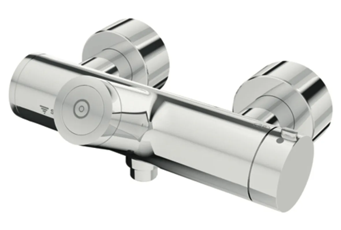 Aufputz-Duscharmatur VITUS VD-C-T / u, Mischwasser, Thermostat, Elektronisch, Selbstschluss, 2 RFV, Batteriefach, 2x DN 15 G 1/2 AG, DN 15 G 1/2 AG (unten), chrom
